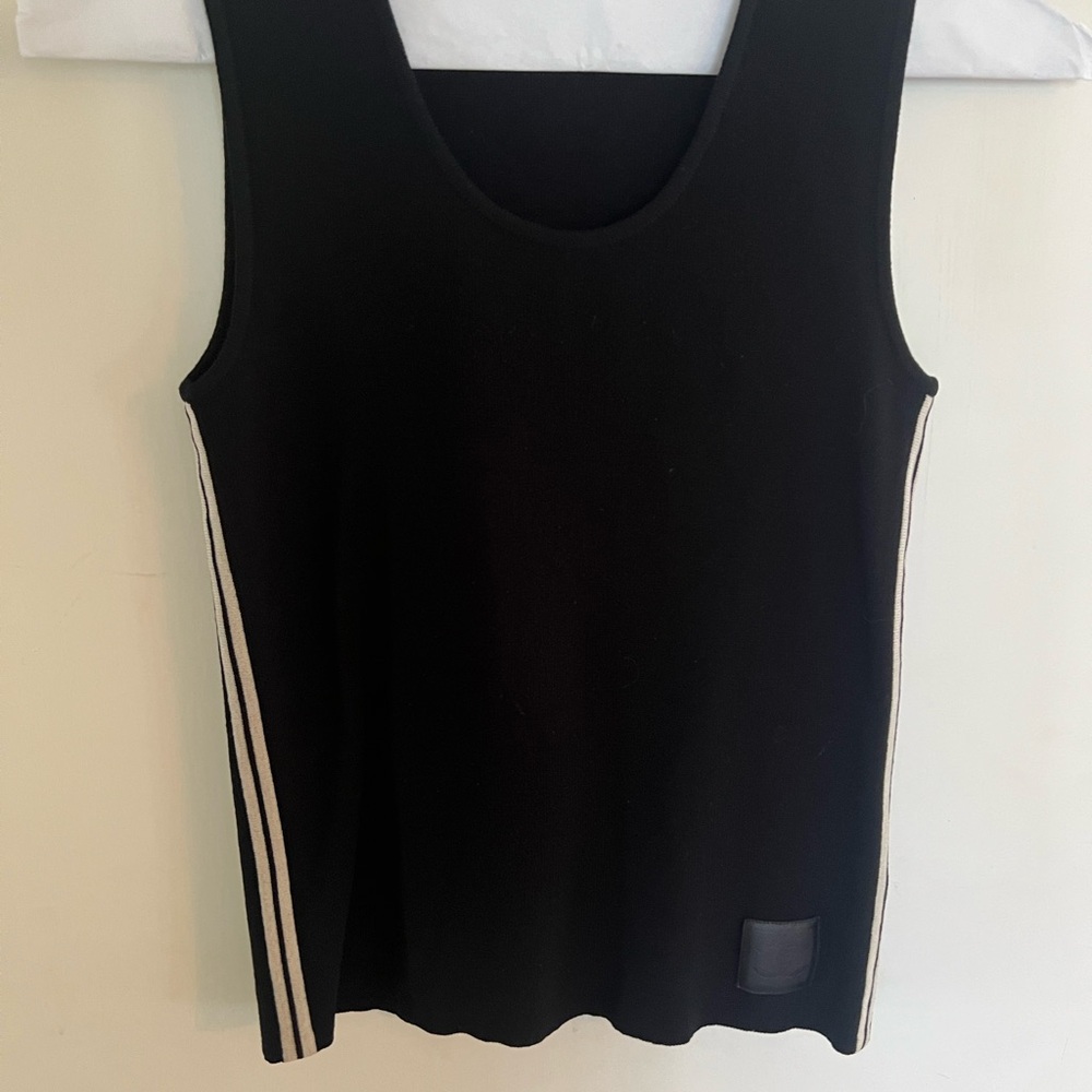 Black Sleeveless Top with White Stripes